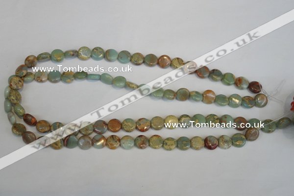 CNS189 15.5 inches 10mm flat round natural serpentine jasper beads