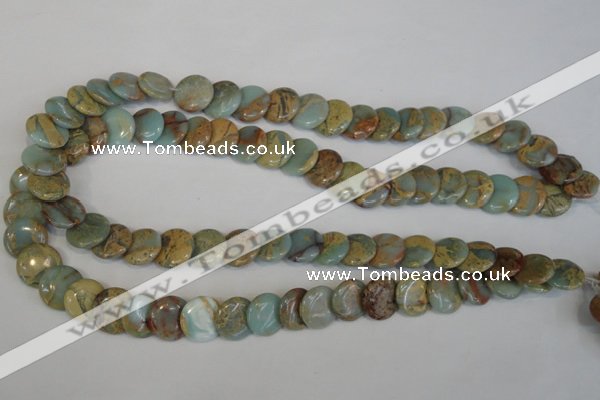 CNS191 15.5 inches 14mm flat round natural serpentine jasper beads