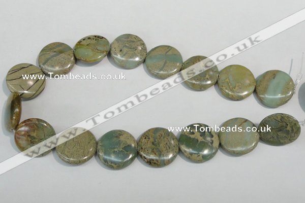 CNS234 15.5 inches 25mm flat round natural serpentine jasper beads