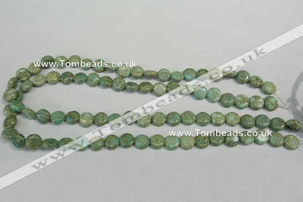 CNS280 15.5 inches 10mm flat round natural serpentine jasper beads