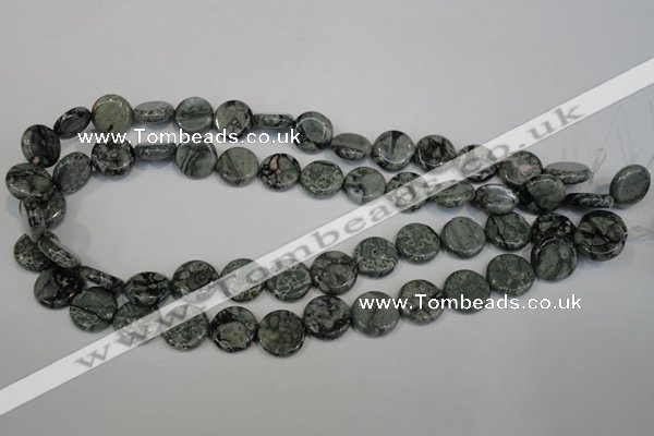 CNS420 15.5 inches 14mm flat round natural serpentine jasper beads