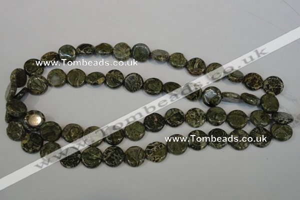 CNS520 15.5 inches 14mm flat round natural serpentine jasper beads