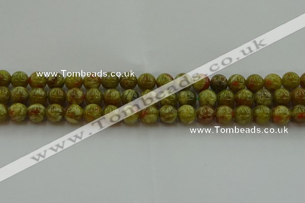 CNS603 15.5 inches 10mm round green dragon serpentine jasper beads