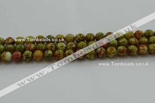 CNS604 15.5 inches 12mm round green dragon serpentine jasper beads