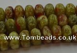 CNS612 15.5 inches 6*10mm rondelle green dragon serpentine jasper beads