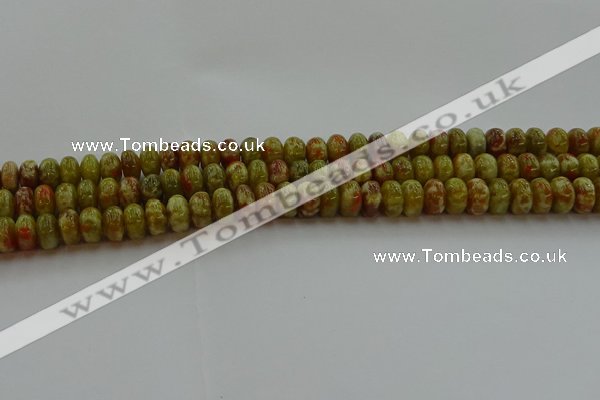 CNS612 15.5 inches 6*10mm rondelle green dragon serpentine jasper beads