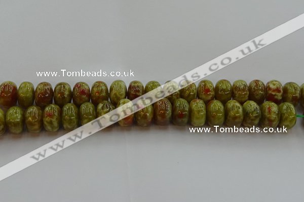 CNS615 15.5 inches 10*16mm rondelle green dragon serpentine jasper beads