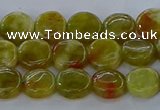 CNS619 15.5 inches 8mm flat round green dragon serpentine jasper beads