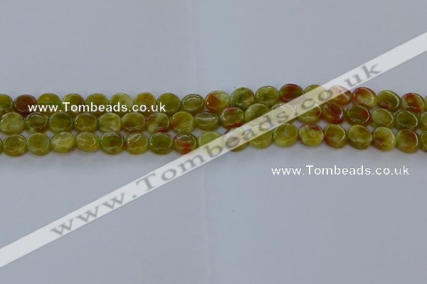 CNS619 15.5 inches 8mm flat round green dragon serpentine jasper beads