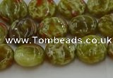 CNS622 15.5 inches 10mm flat round green dragon serpentine jasper beads