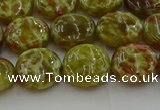 CNS623 15.5 inches 12mm flat round green dragon serpentine jasper beads