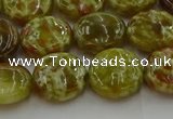 CNS624 15.5 inches 15mm flat round green dragon serpentine jasper beads