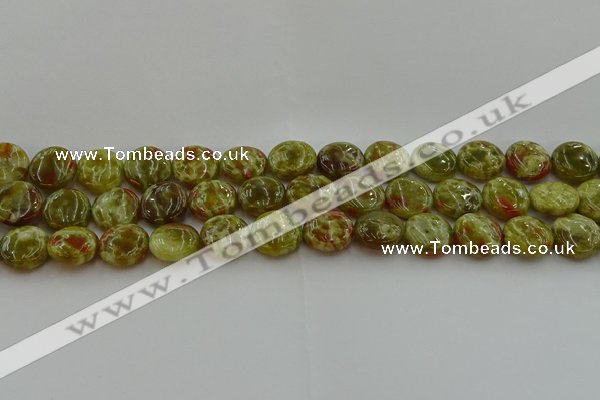 CNS624 15.5 inches 15mm flat round green dragon serpentine jasper beads