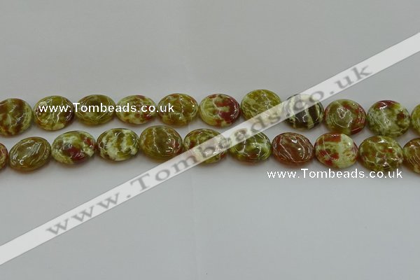 CNS625 15.5 inches 18mm flat round green dragon serpentine jasper beads