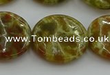 CNS627 15.5 inches 25mm flat round green dragon serpentine jasper beads