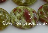 CNS629 15.5 inches 35mm flat round green dragon serpentine jasper beads