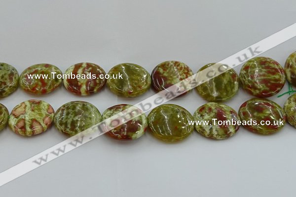 CNS629 15.5 inches 35mm flat round green dragon serpentine jasper beads