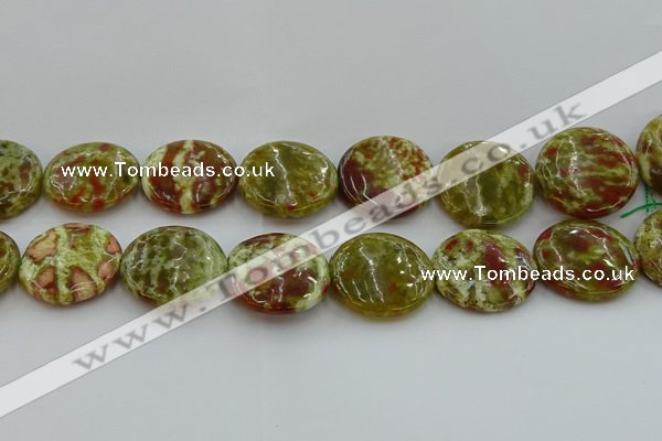 CNS630 15.5 inches 40mm flat round green dragon serpentine jasper beads