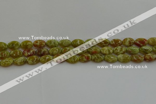 CNS631 15.5 inches 10*14mm oval green dragon serpentine jasper beads