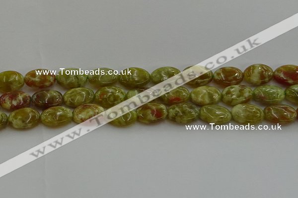 CNS633 15.5 inches 13*18mm oval green dragon serpentine jasper beads