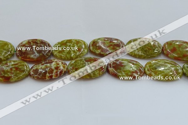 CNS638 15.5 inches 30*40mm oval green dragon serpentine jasper beads