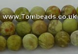 CNS651 15.5 inches 8mm round matte green dragon serpentine jasper beads