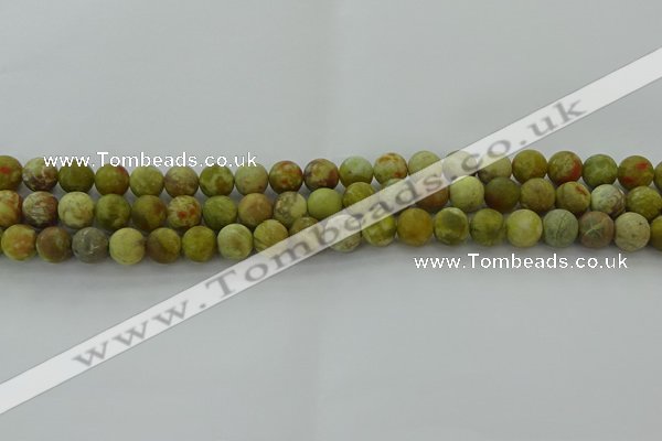 CNS651 15.5 inches 8mm round matte green dragon serpentine jasper beads