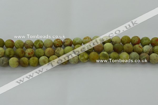 CNS652 15.5 inches 10mm round matte green dragon serpentine jasper beads