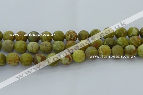 CNS655 15.5 inches 16mm round matte green dragon serpentine jasper beads