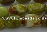 CNS662 15.5 inches 10*14mm drum green dragon serpentine jasper beads