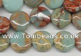 CNS80 15.5 inches 14mm flat round natural serpentine jasper beads