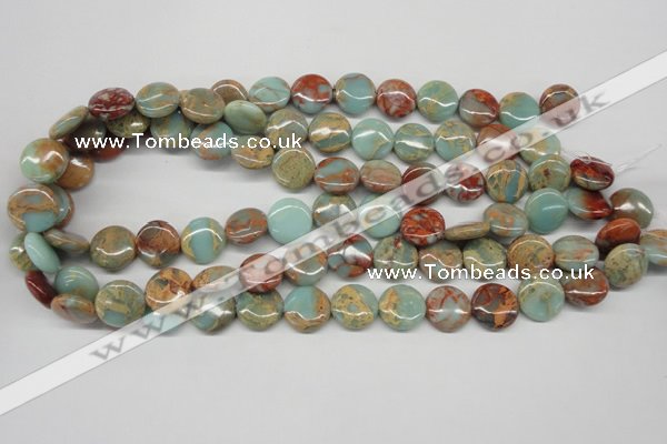 CNS80 15.5 inches 14mm flat round natural serpentine jasper beads