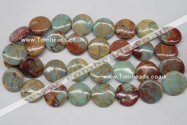 CNS84 15.5 inches 25mm flat round natural serpentine jasper beads