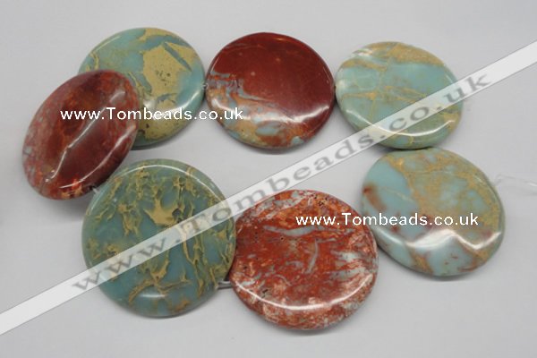 CNS88 15.5 inches 55mm flat round natural serpentine jasper beads