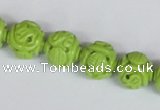 CNT08 16 inches 12mm carved round natural turquoise beads wholesale