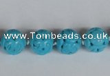 CNT09 16 inches 14mm carved round natural turquoise beads wholesale