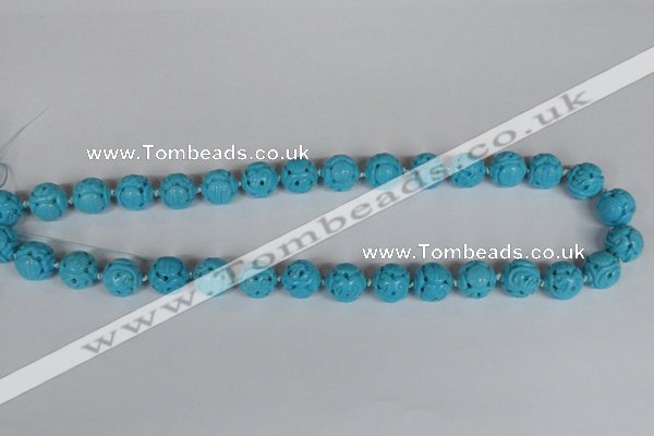 CNT09 16 inches 14mm carved round natural turquoise beads wholesale