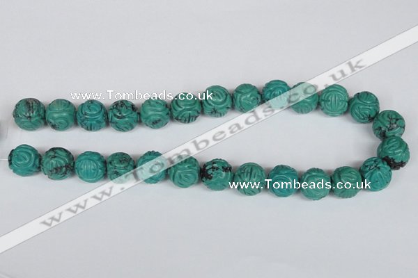 CNT32 16 inches 16mm carved round natural turquoise beads wholesale