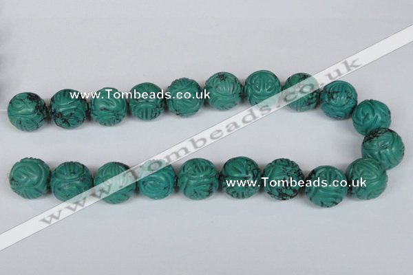 CNT33 16 inches 20mm carved round natural turquoise beads wholesale