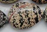 COB158 15.5 inches 30*40mm flat teardrop snowflake obsidian beads