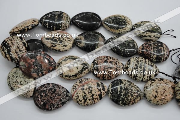 COB158 15.5 inches 30*40mm flat teardrop snowflake obsidian beads