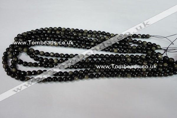 COB263 15.5 inches 6mm faceted round golden obsidian beads