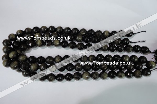 COB266 15.5 inches 12mm faceted round golden obsidian beads