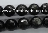 COB356 15.5 inches 14mm faceted round black obsidian beads