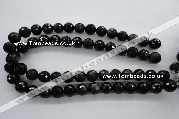 COB356 15.5 inches 14mm faceted round black obsidian beads