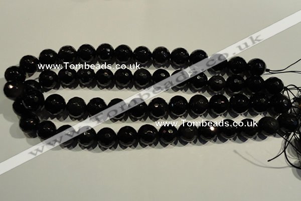 COB454 15.5 inches 12mm faceted round black obsidian beads