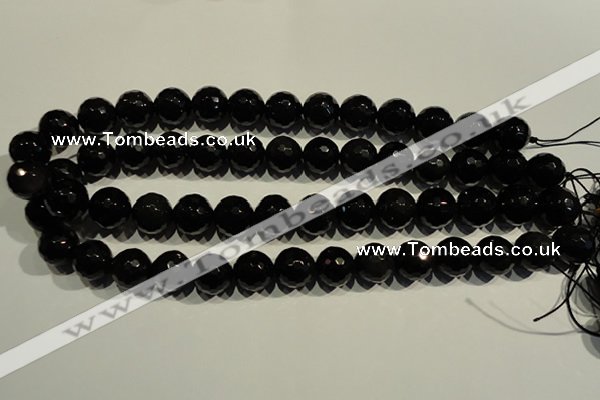 COB455 15.5 inches 14mm faceted round black obsidian beads