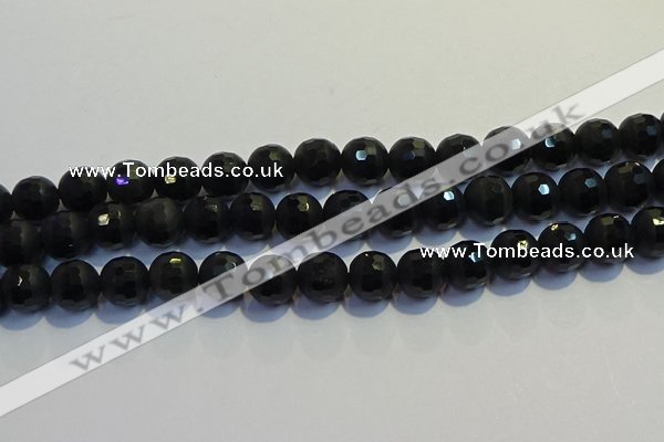 COB473 15.5 inches 6mm faceted round matte black obsidian beads