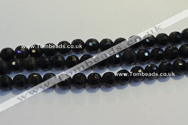 COB474 15.5 inches 8mm faceted round matte black obsidian beads