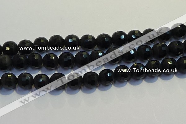 COB477 15.5 inches 14mm faceted round matte black obsidian beads